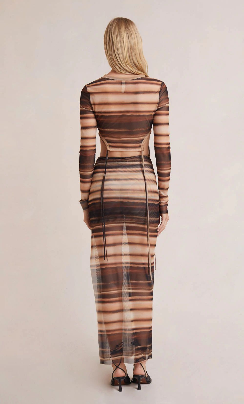 Hire Bec + Bridge Watercolour Set L/S Long Sleeve Crop top and Maxi Skirt In Print Stripes Brown