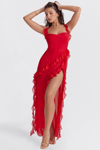 Hire HOUSE OF CB Ariela Cherry Ruffle Maxi Dress