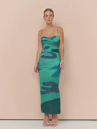 Hire SIR THE LABEL Frankie Gathered Midi Dress In Emerald Reflection