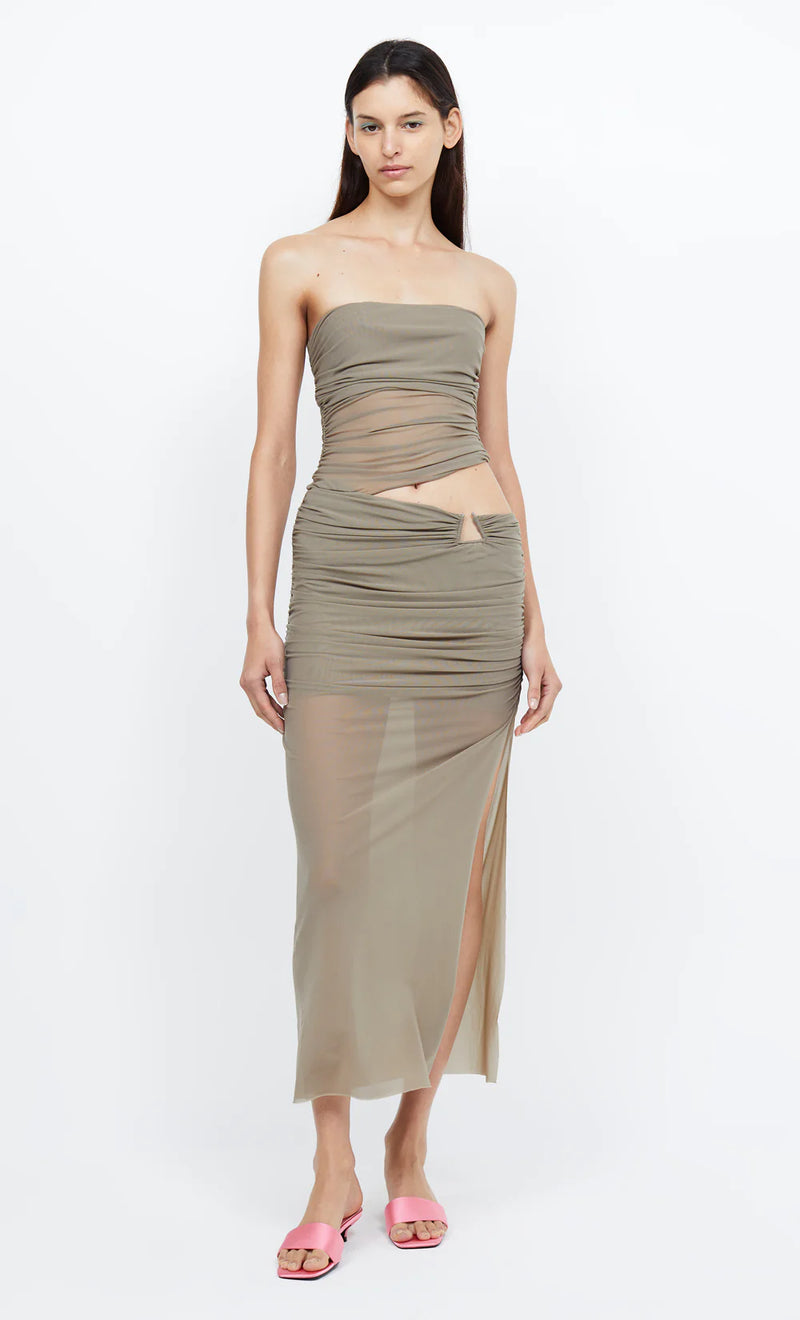 Hire Bec + Bridge Iona Strapless Dress in Taupe