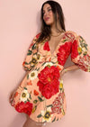 Hire BY NICOLA Bolero Gathered Neckline Mini Dress in Raspberry Punch Floral