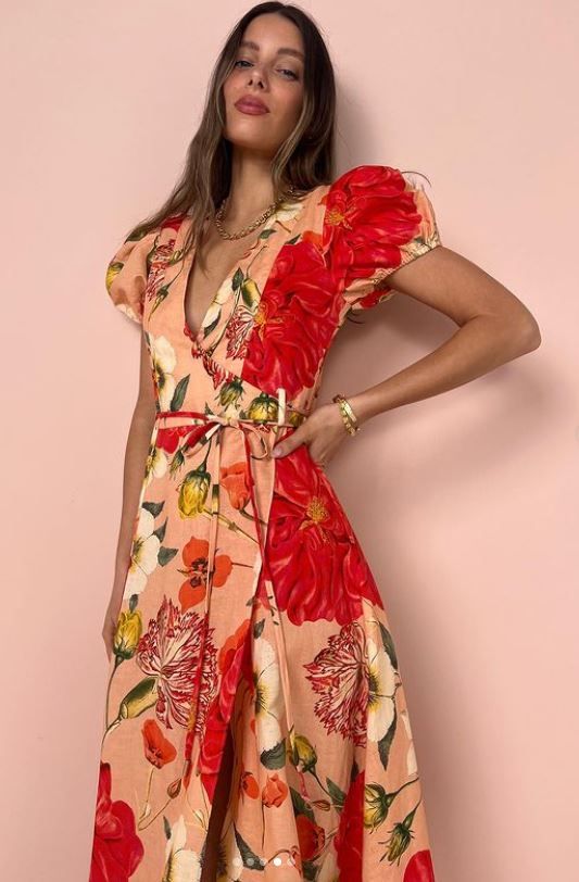 Hire BY NICOLA Havanna Wrap Maxi Dress In Raspberry Punch Floral