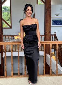 Hire HOUSE OF CB Adrienne Satin Strapless Gown in Black