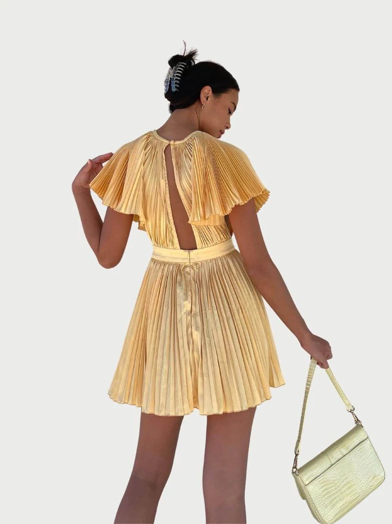 Hire L’IDEE Theatre Mini Dress In Butter Yellow Gold Exclusive Colour