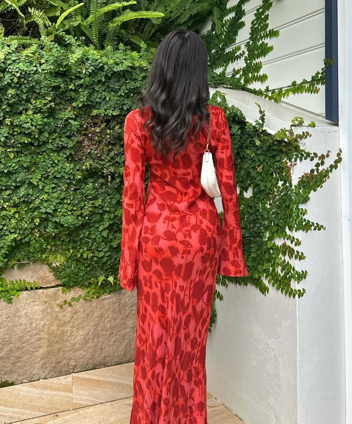 Hire REALISATION PAR The Gia Long Sleeve Maxi Dress in Havana Red