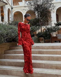 Hire REALISATION PAR The Gia Long Sleeve Maxi Dress in Havana Red