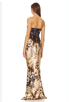 Hire RETROFETE Shayna Silk Dress Gown in Vintage Cheetah