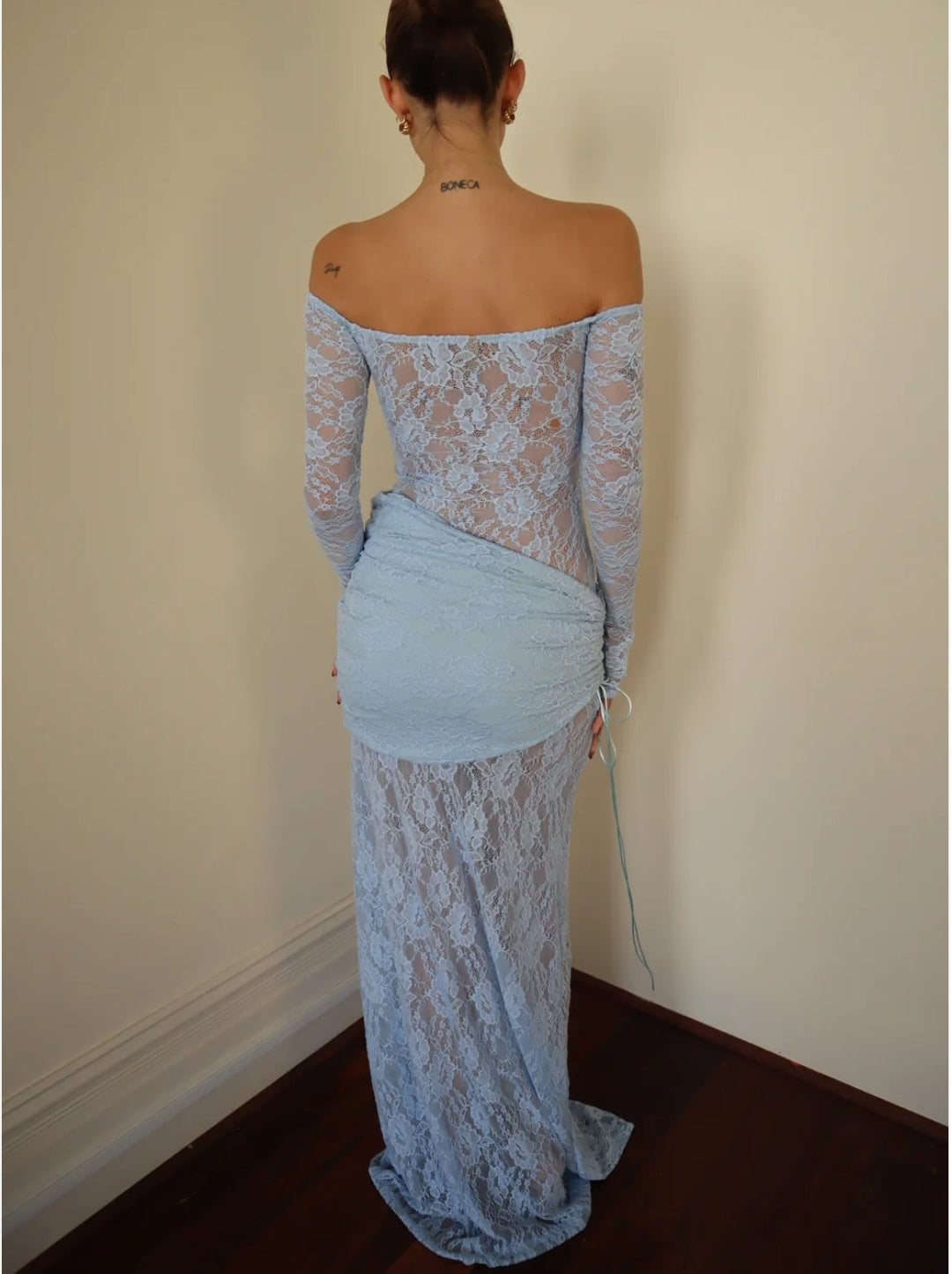 Hire DECONDUARTE Christiana Lace Maxi Dress in Powder Blue