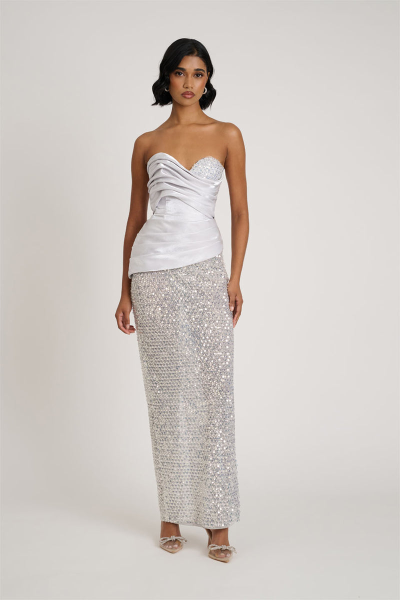 Hire ELIYA THE LABEL Gia Gown in Silver Sequin