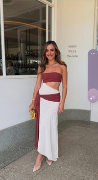 Hire BEC+BRIDGE Ayla Strapless Dress in Rust Butter Cream