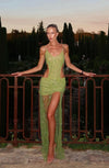 Hire JADED LONDON Stellar Asymmetric Hand Beaded Maxi Dress in Lime Green