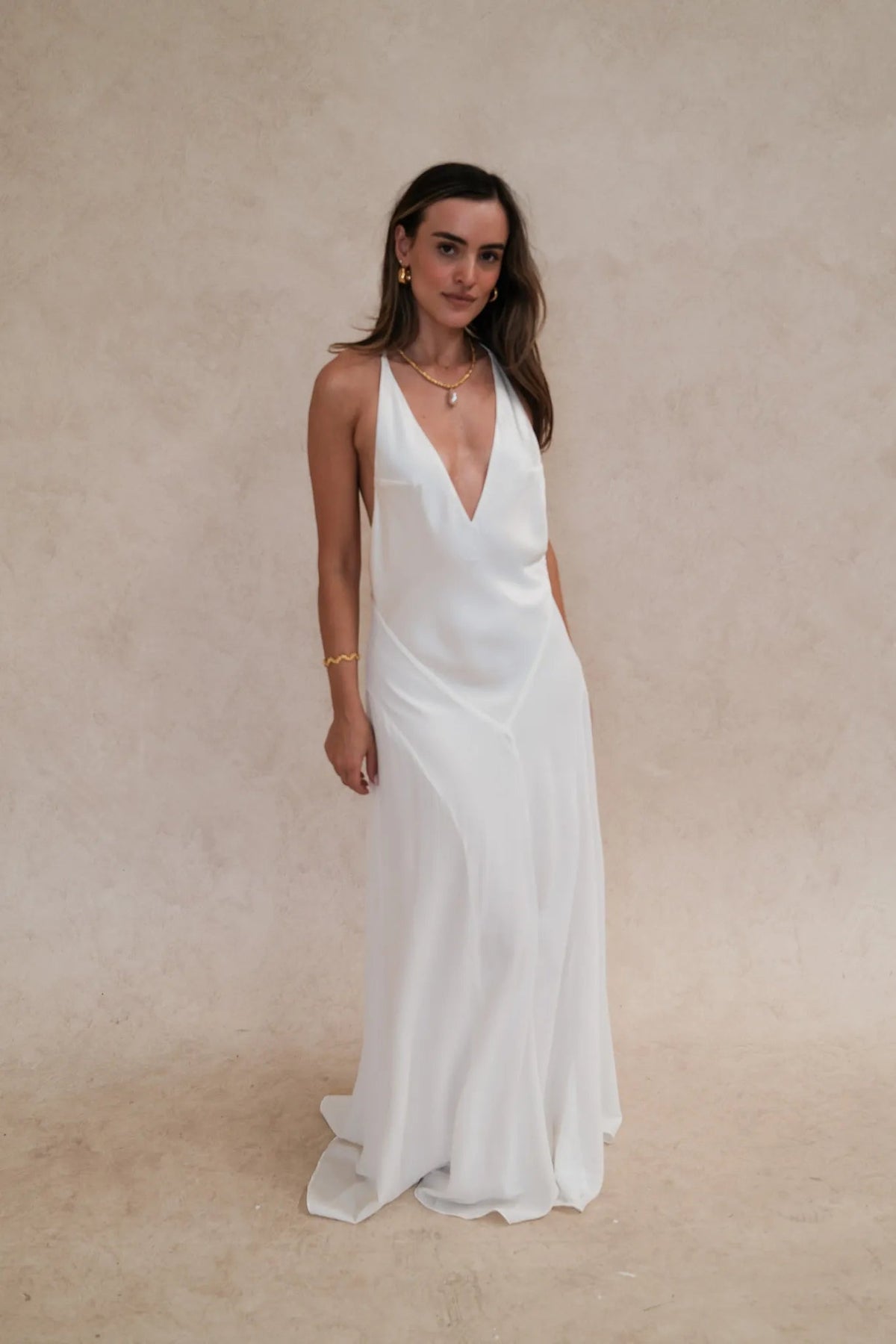Hire SNEAKY LINK Jaz Hand V-Neck Gia Maxi Dress in Ivory White
