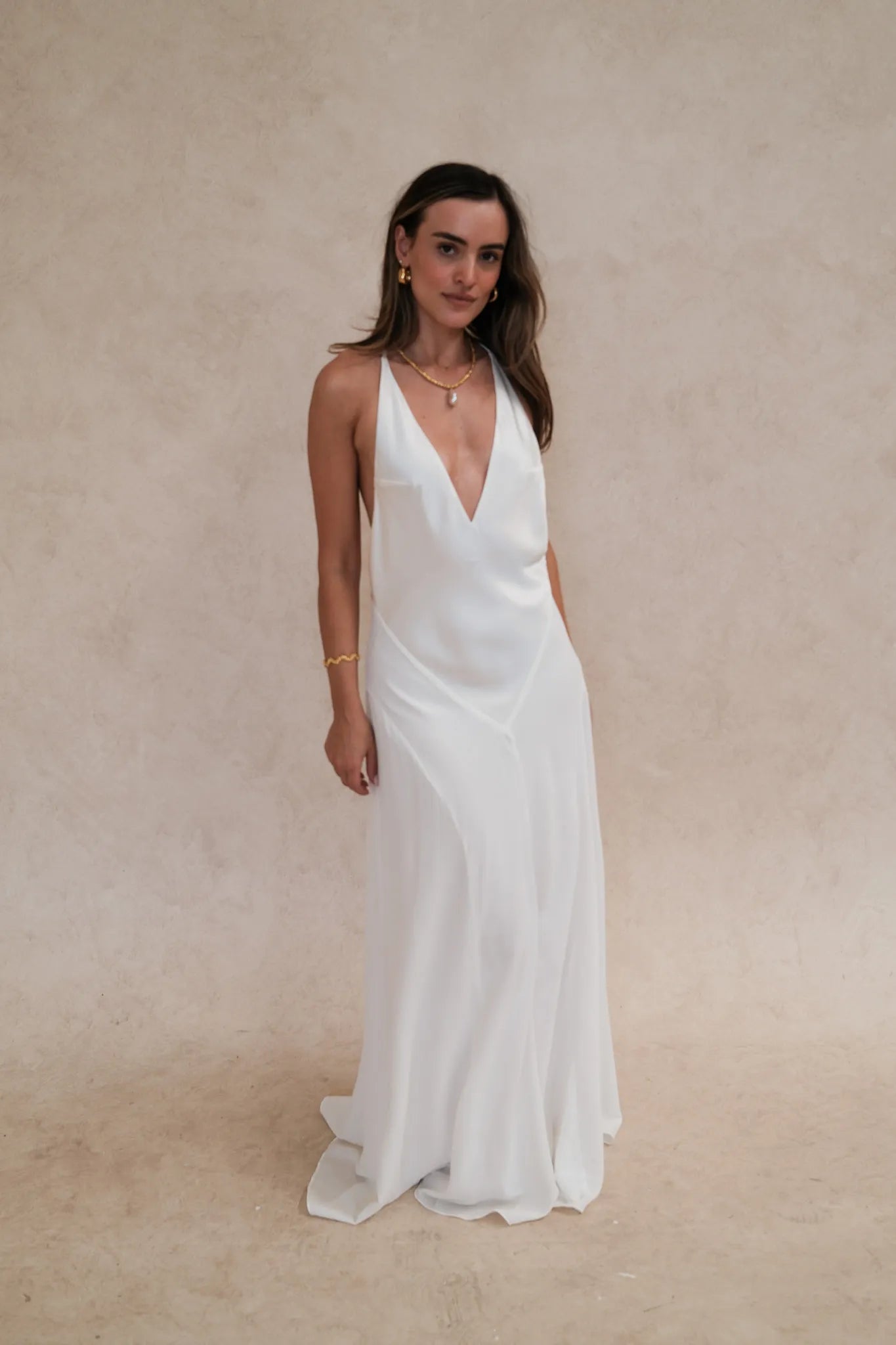 Hire SNEAKY LINK Jaz Hand V-Neck Gia Maxi Dress in Ivory White
