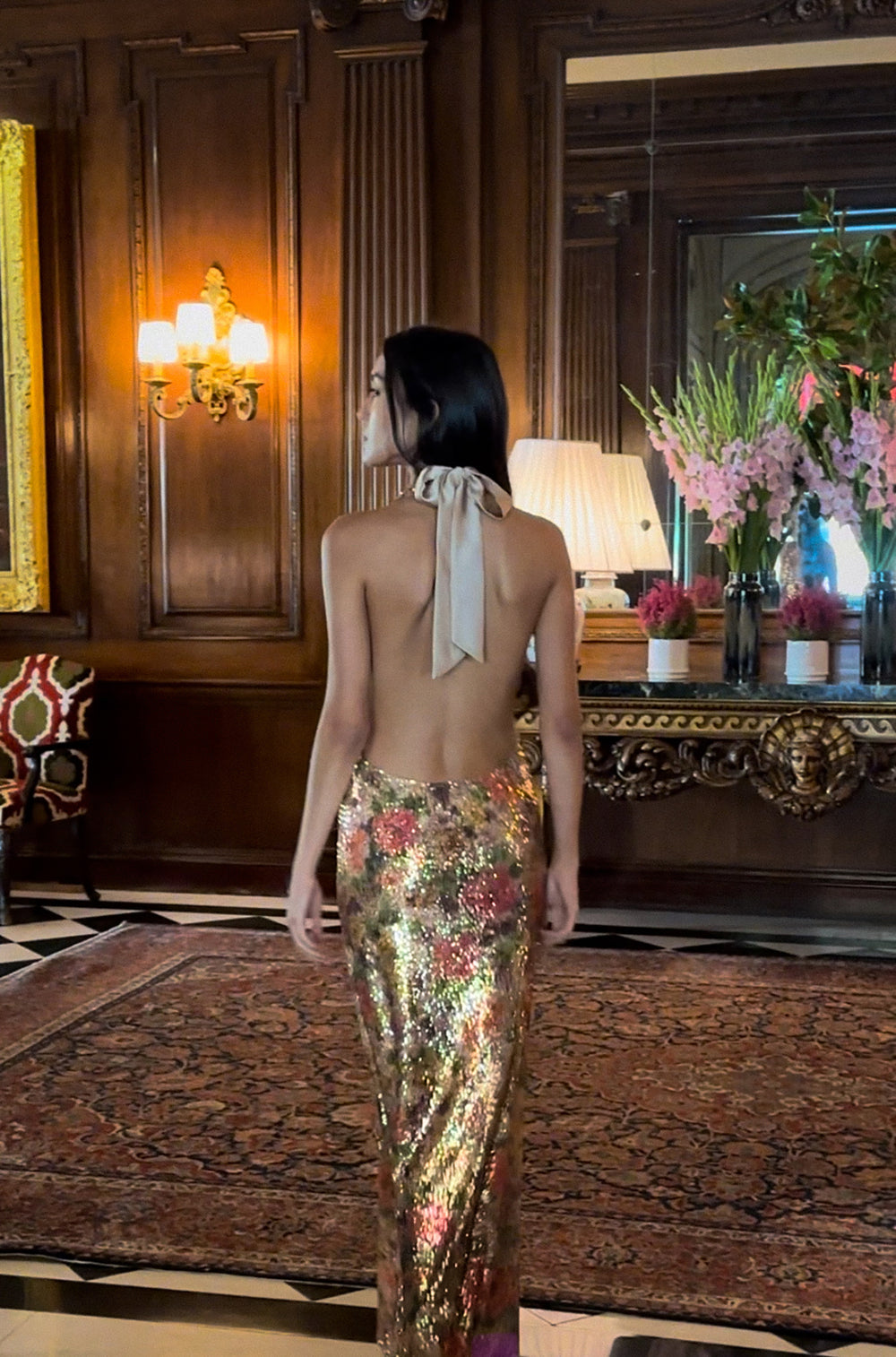 Hire FAIT PAR FOUTCH Liana Dress in Fleur Sequin Gold