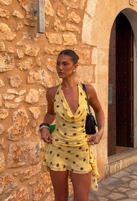 Hire BENNI Harlow Halter Mini Dress in Butter Spot Polka Dot