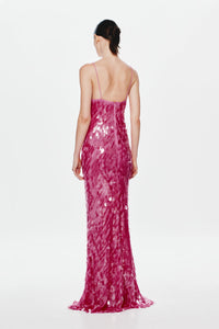 Hire MISHA Sapphire Sequin Maxi Dress in Fuchsia Pink