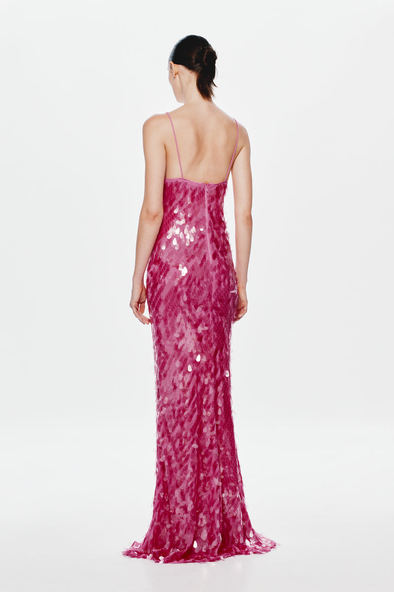 Hire MISHA Sapphire Sequin Maxi Dress in Fuchsia Pink