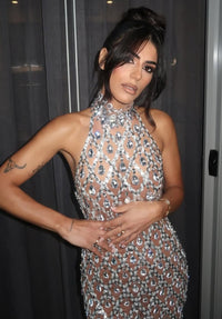 Hire MEW MEWS Liora Sequin Crystal Maxi Dress In Light Nude