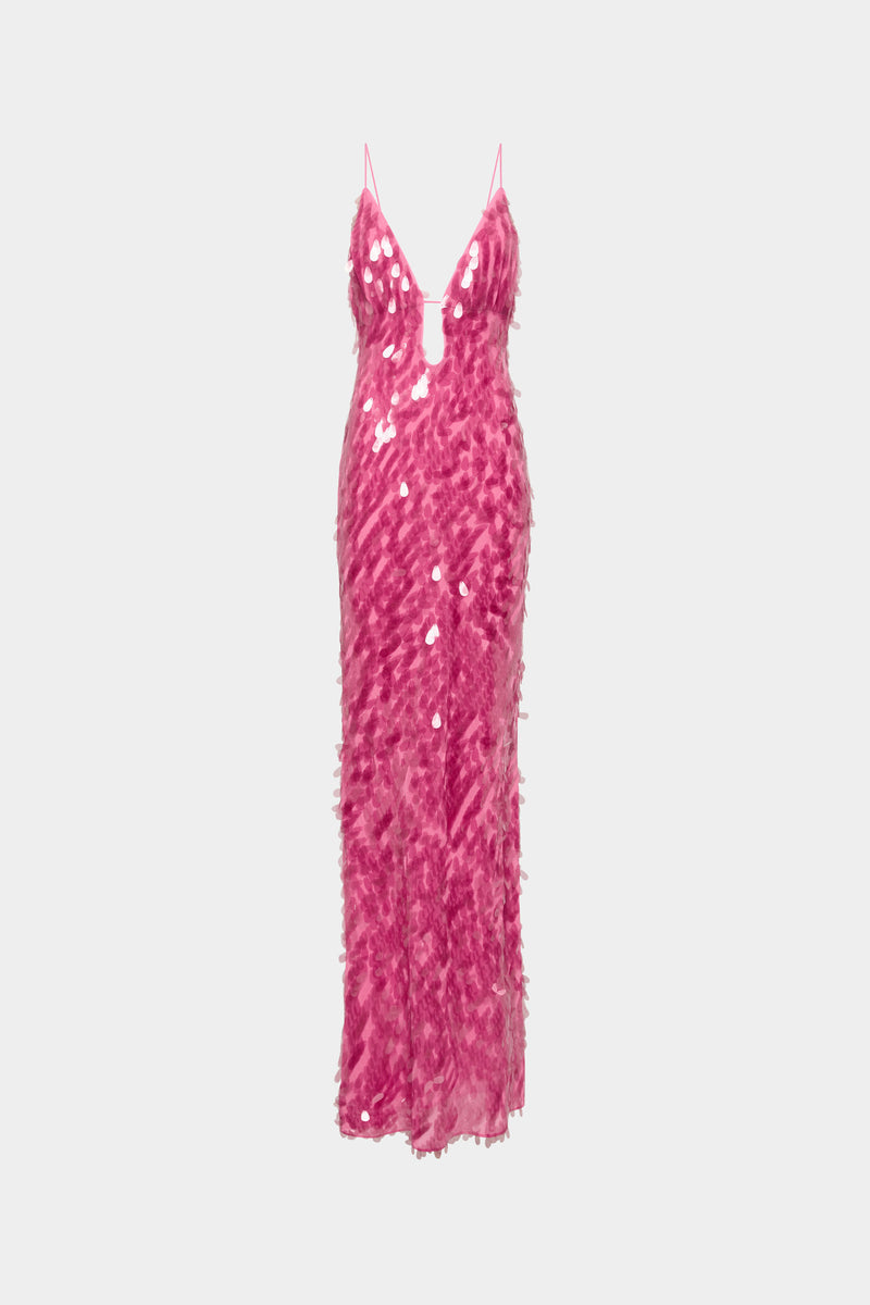 Hire MISHA Sapphire Sequin Maxi Dress in Fuchsia Pink