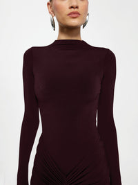 Hire EFFIE KATS Kayson Tia Set Bodysuit and Maxi Skirt in Black Cherry