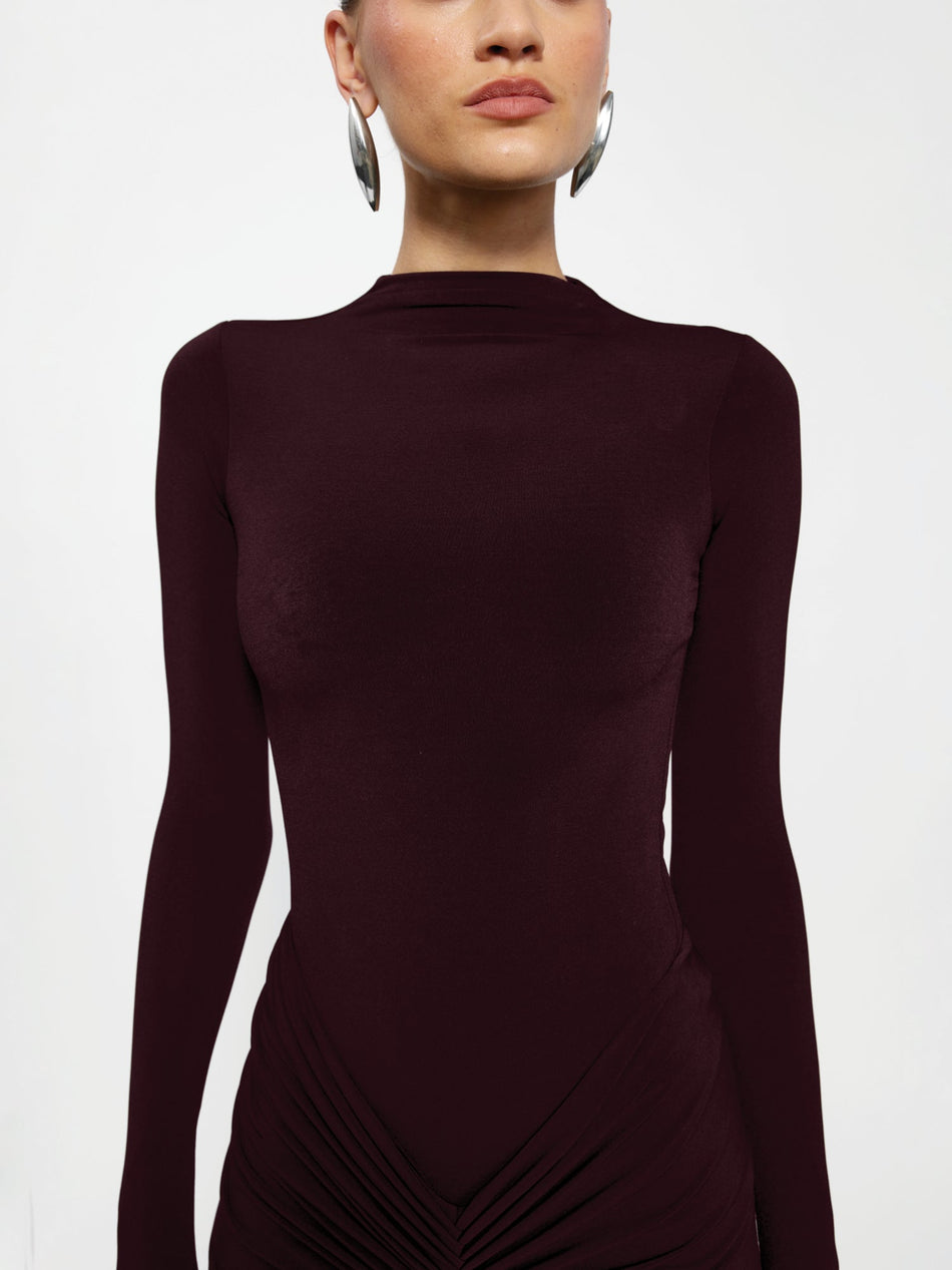 Hire EFFIE KATS Kayson Tia Set Bodysuit and Maxi Skirt in Black Cherry