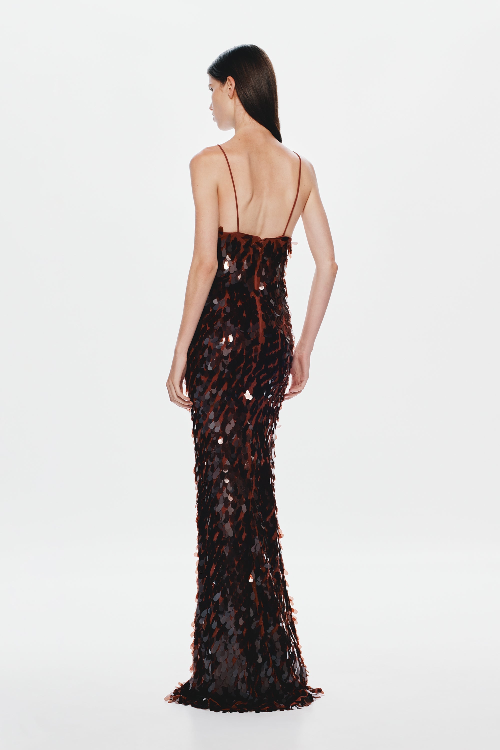 Hire MISHA Sapphire Sequin Maxi Dress in Fig Brown