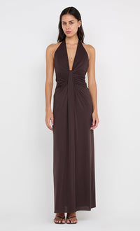 Hire BEC+BRIDGE Tillie Drape Maxi Dress in Dark Chocolate Brown