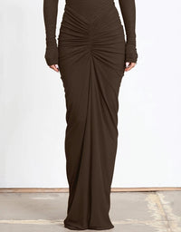 Hire EFFIE KATS Pilar Set Bodysuit and Maxi Skirt in Chocolate Brown