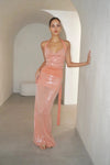 Hire DECONDUARTE Lilou Sequin Maxi Dress in Coral