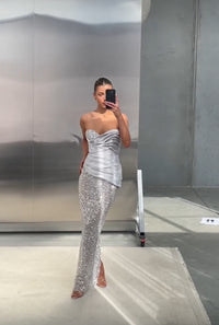 Hire ELIYA THE LABEL Gia Gown in Silver Sequin