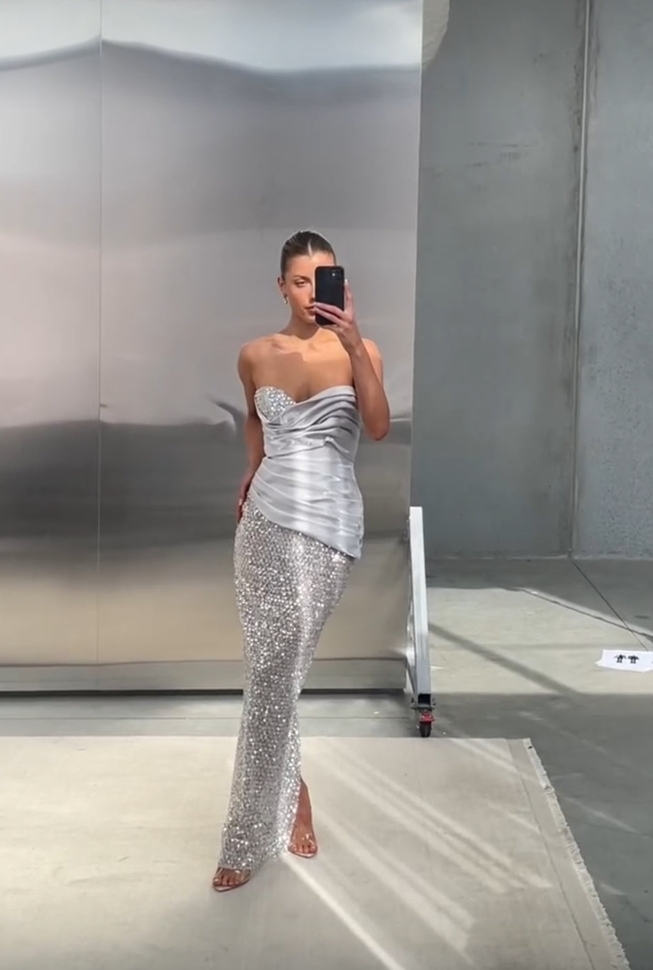 Hire ELIYA THE LABEL Gia Gown in Silver Sequin