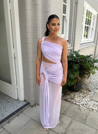 Hire DECONDUARTE Paradiso Mesh Maxi Dress in Lilac