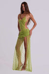 Hire JADED LONDON Stellar Asymmetric Hand Beaded Maxi Dress in Lime Green