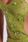 Hire JADED LONDON Stellar Asymmetric Hand Beaded Maxi Dress in Lime Green