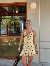 Hire BENNI Harlow Halter Mini Dress in Butter Spot Polka Dot