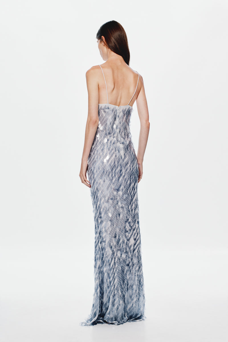 Hire MISHA Sapphire Sequin Maxi Dress in Dove Grey