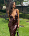 Hire MISHA Sapphire Sequin Maxi Dress in Fig Brown