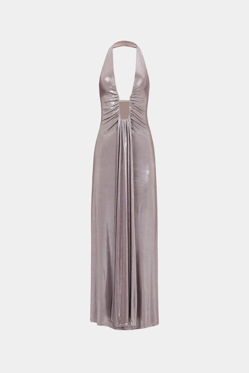 Hire MISHA Jennifer Cupro Maxi Dress in Foil Jersey Cinder