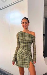 Hire BENNI Clueless Vibes Mini Dress in Green Check