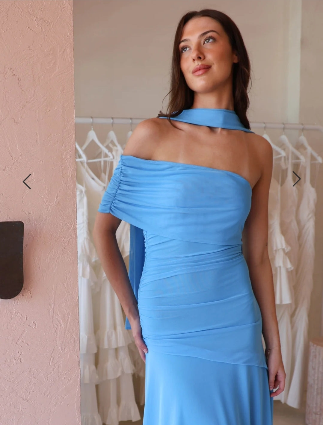 Hire BY NICOLA Fiesta Off Shoulder Dress in Bleu Blue