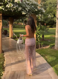 Hire JADED LONDON Stellar Asymmetric Hand Beaded Maxi Dress in Pink