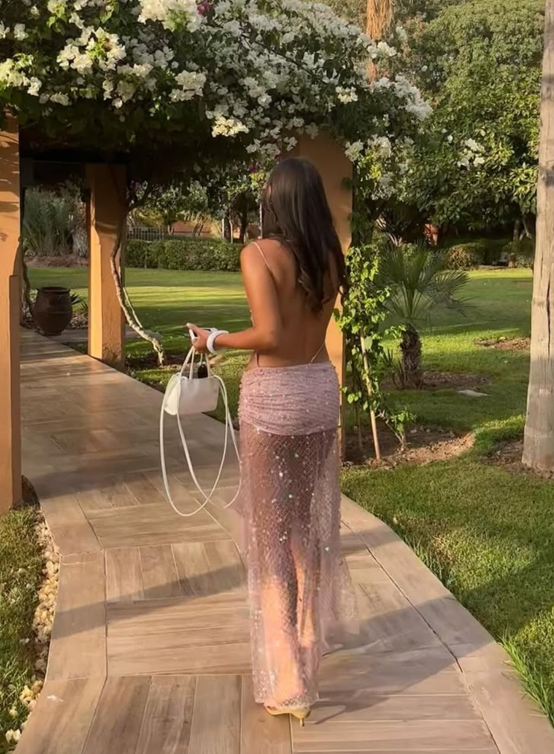 Hire JADED LONDON Stellar Asymmetric Hand Beaded Maxi Dress in Pink