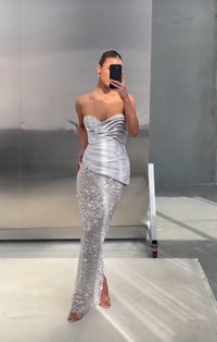 Hire ELIYA THE LABEL Gia Gown in Silver Sequin
