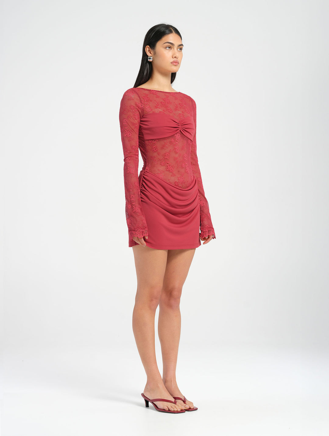Hire BENNI Oskar Mini Dress in Raspberry Red Lace