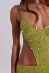 Hire JADED LONDON Stellar Asymmetric Hand Beaded Maxi Dress in Lime Green