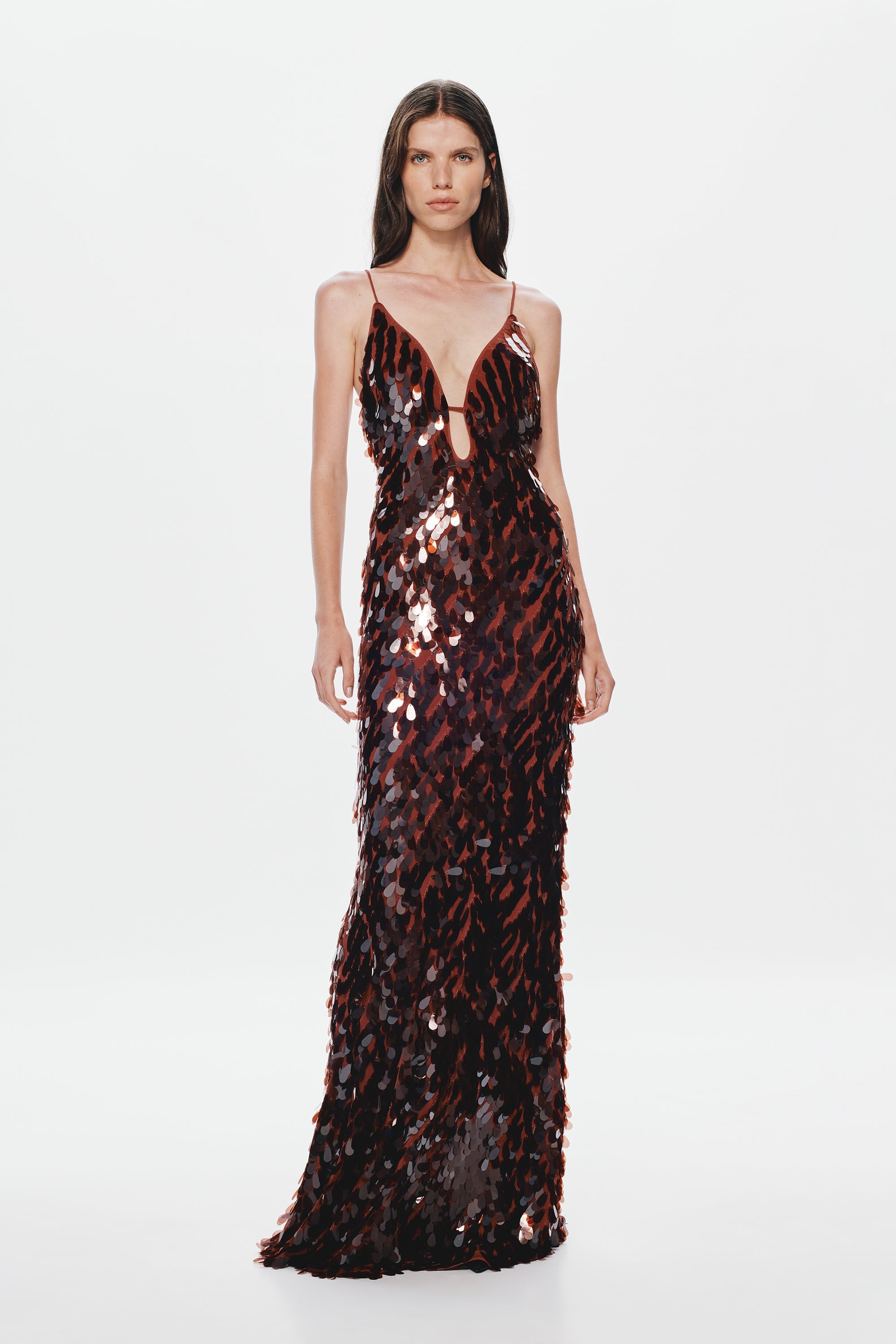 Hire MISHA Sapphire Sequin Maxi Dress in Fig Brown