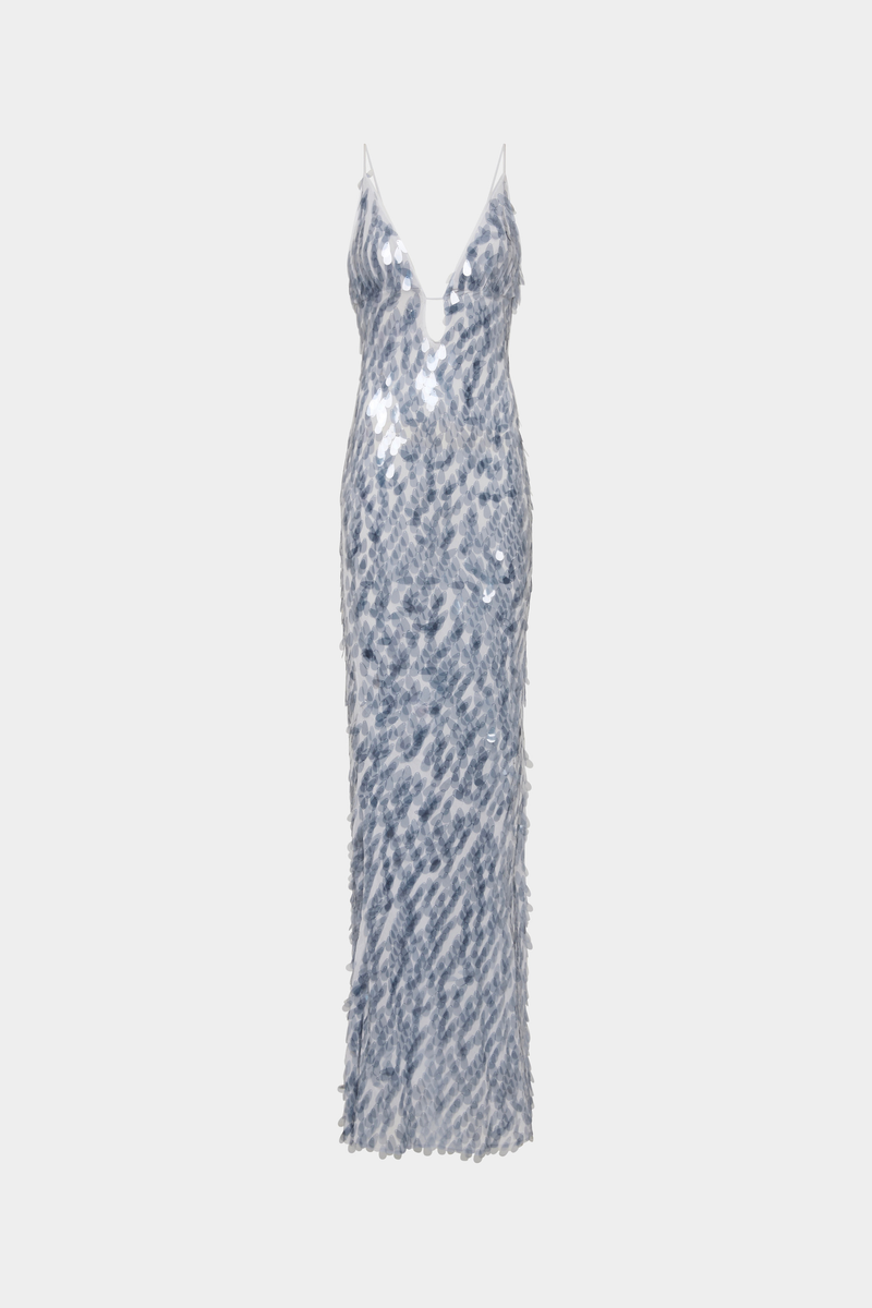 Hire MISHA Sapphire Sequin Maxi Dress in Dove Grey