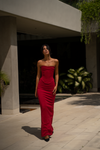 Hire HNTR Louie Gown in Wine Red 2 Piece Set Corset and Maxi Skirt