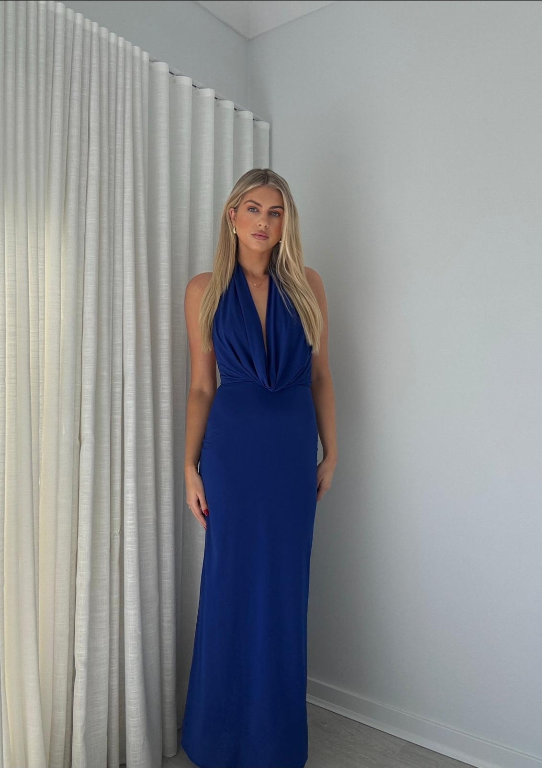 Hire BEC+BRIDGE Nessie Cowl Neck Maxi Dress in Ultramarine Blue