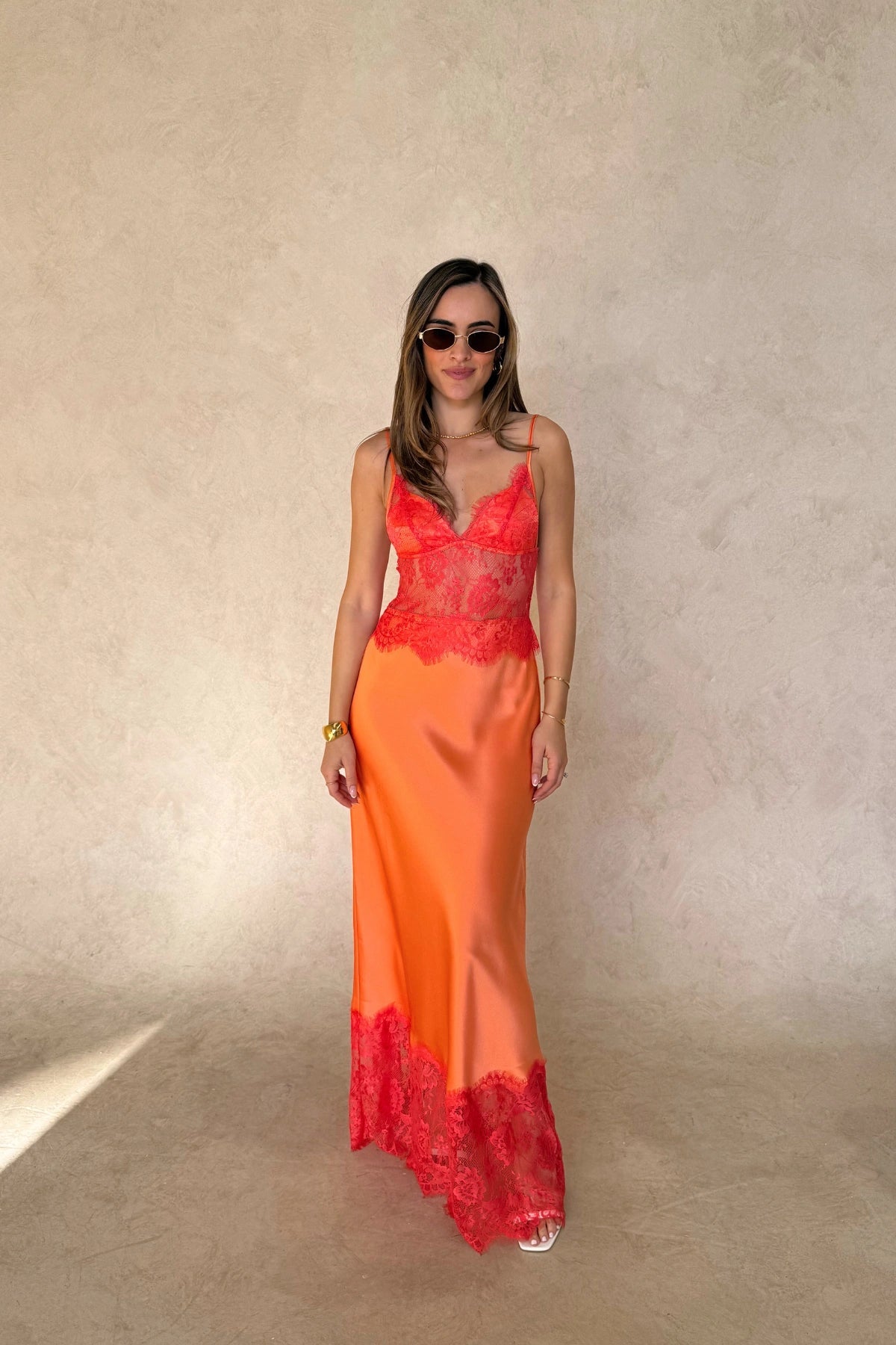 Hire SNEAKY LINK Jaz Hand Lilah Lace Maxi Dress in Orange